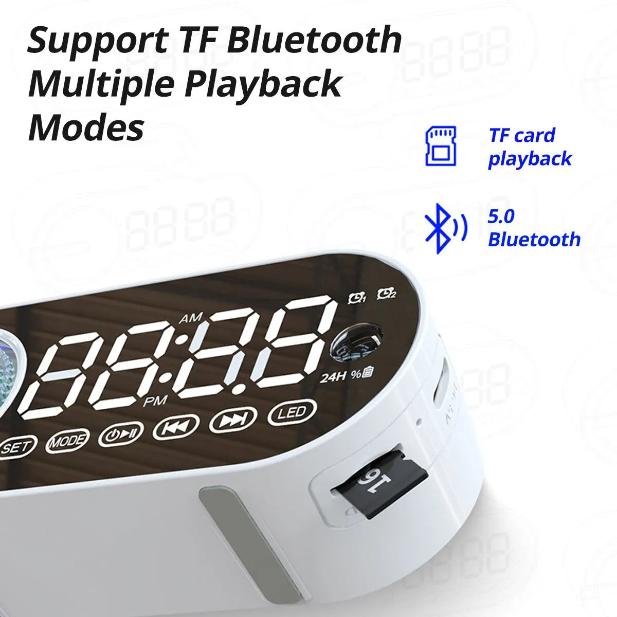 Bluetooth Speaker Alarm Clock with RGB Lighting and Large LED Display