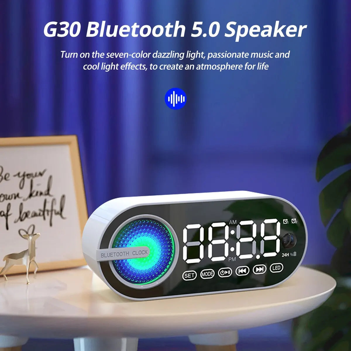 Bluetooth Speaker Alarm Clock with RGB Lighting and Large LED Display