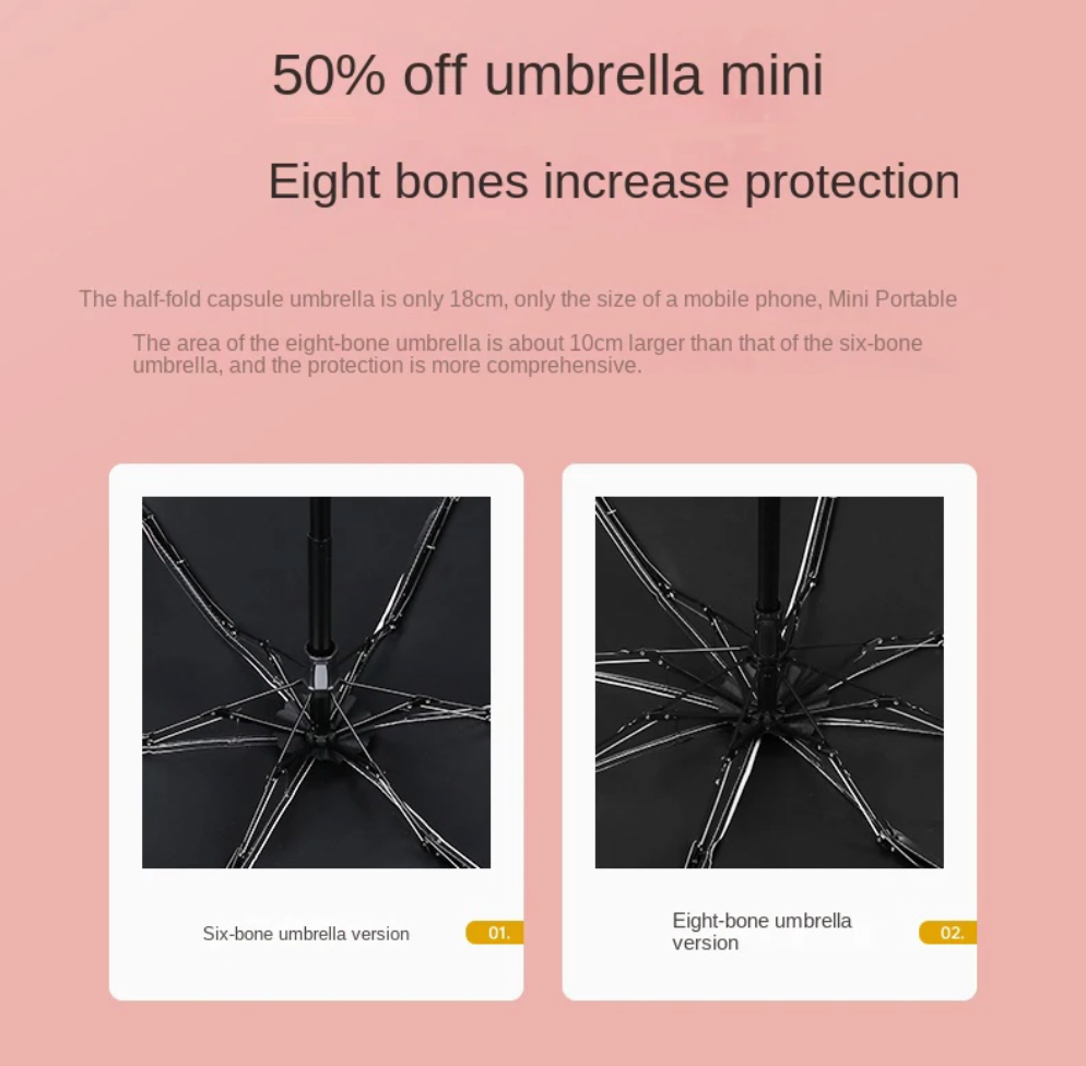 Mini Foldable Umbrella – Compact, Dual-Use with UV Protection