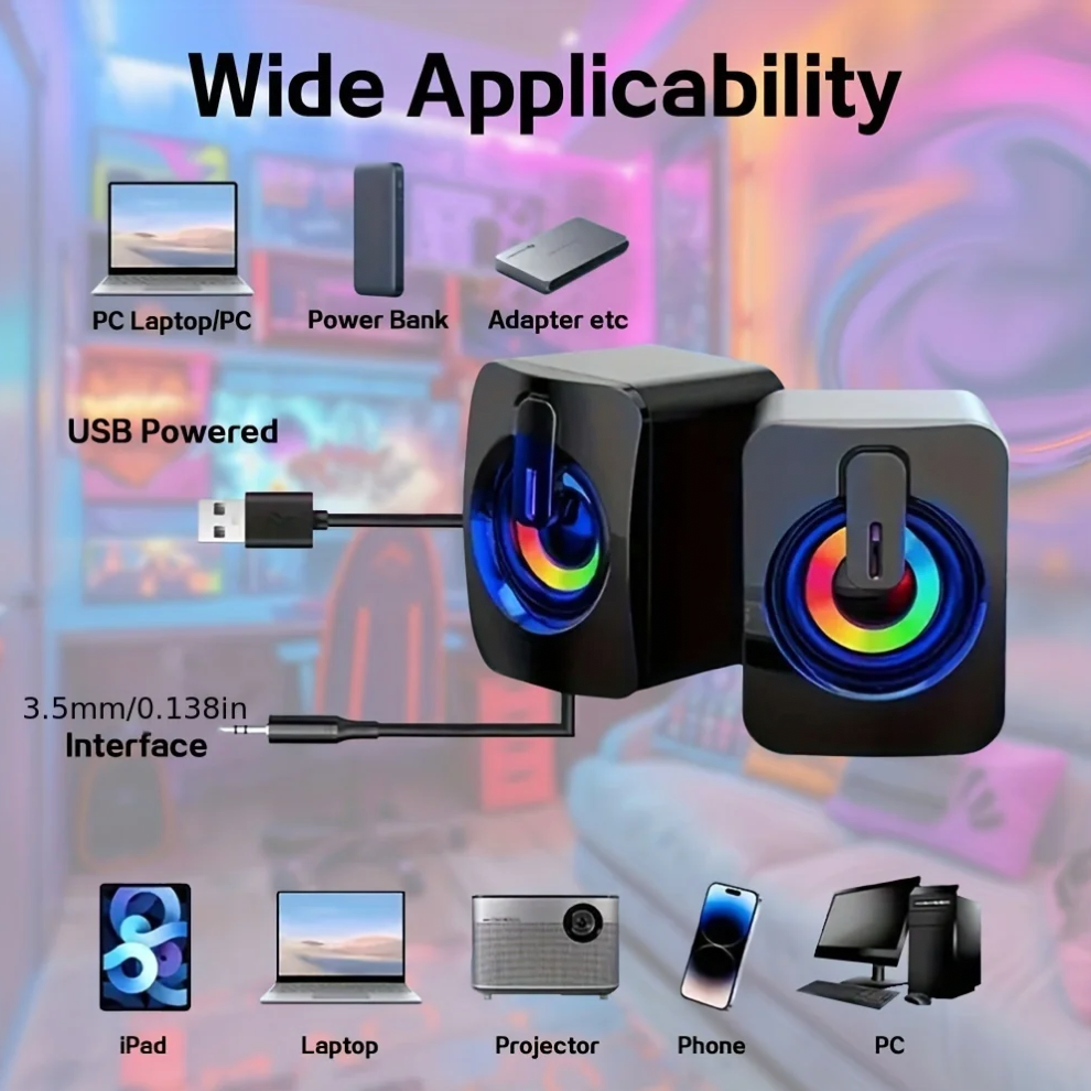 Stereo Speakers with LED Lights & USB Connectivity